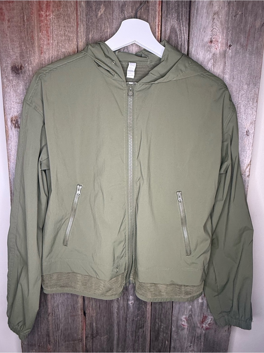 Zella Olive Hooded Rain Jacket With Mesh Lining Layer Small